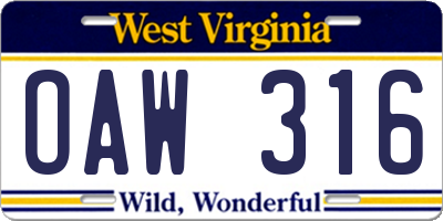 WV license plate OAW316