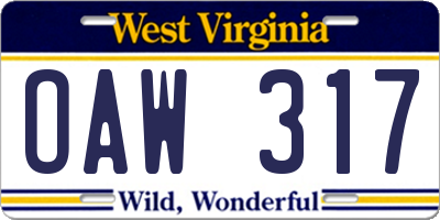 WV license plate OAW317