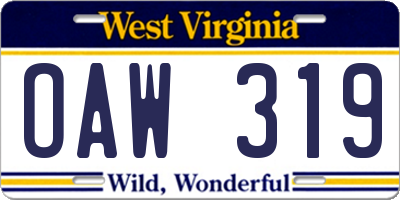 WV license plate OAW319