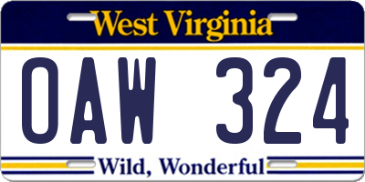 WV license plate OAW324