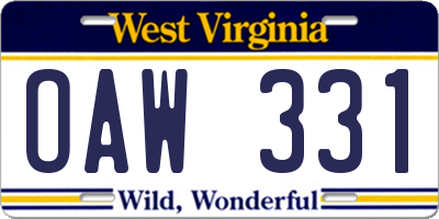 WV license plate OAW331
