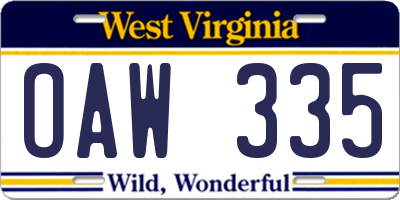 WV license plate OAW335