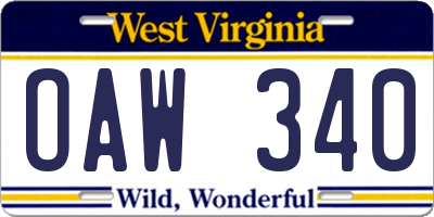 WV license plate OAW340
