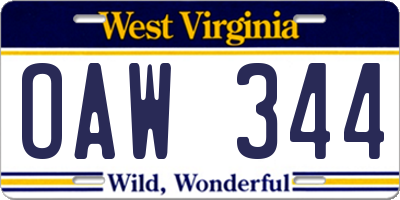 WV license plate OAW344