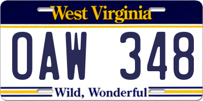 WV license plate OAW348