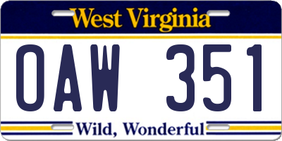 WV license plate OAW351