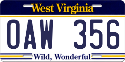 WV license plate OAW356