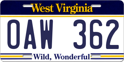 WV license plate OAW362