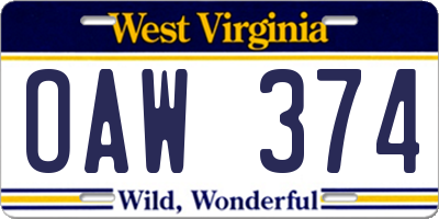 WV license plate OAW374