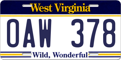 WV license plate OAW378
