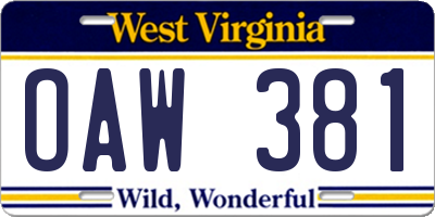 WV license plate OAW381