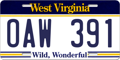 WV license plate OAW391