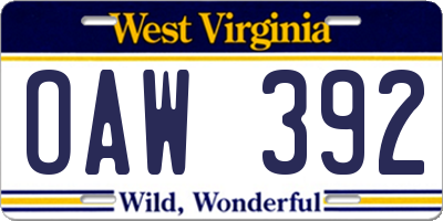 WV license plate OAW392