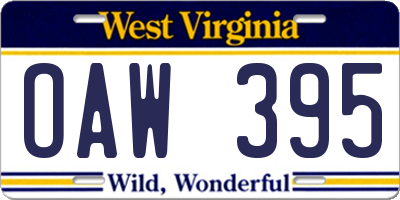 WV license plate OAW395