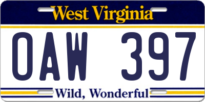 WV license plate OAW397