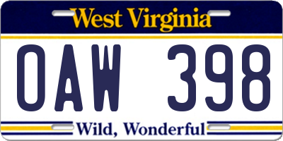 WV license plate OAW398