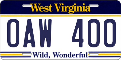WV license plate OAW400