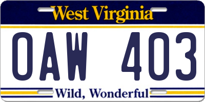 WV license plate OAW403