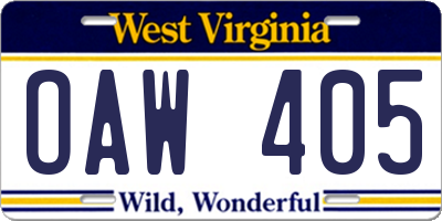 WV license plate OAW405