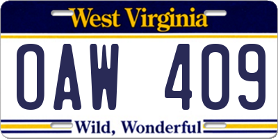 WV license plate OAW409
