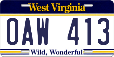 WV license plate OAW413