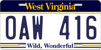 WV license plate OAW416