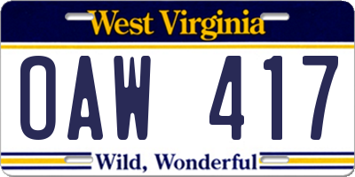 WV license plate OAW417
