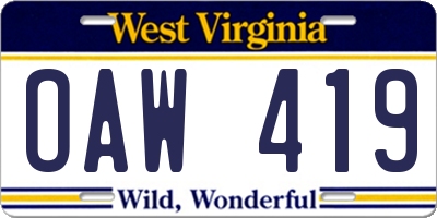 WV license plate OAW419