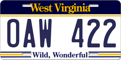 WV license plate OAW422