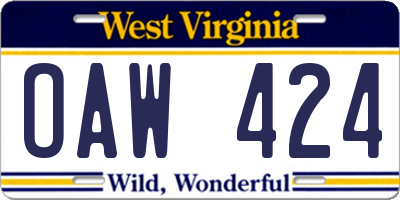WV license plate OAW424