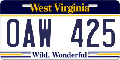 WV license plate OAW425