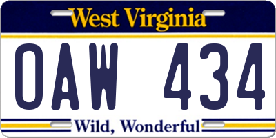 WV license plate OAW434