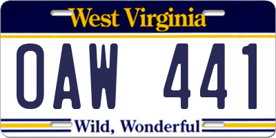 WV license plate OAW441