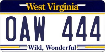WV license plate OAW444