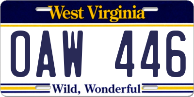WV license plate OAW446