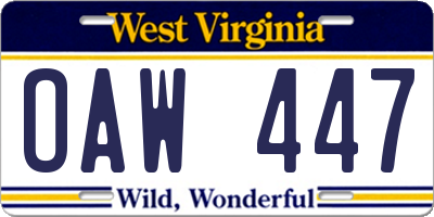 WV license plate OAW447