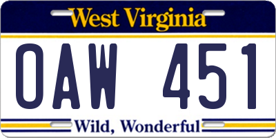 WV license plate OAW451
