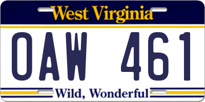 WV license plate OAW461