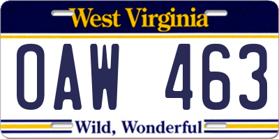 WV license plate OAW463