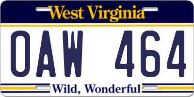 WV license plate OAW464