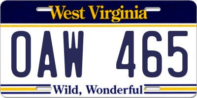 WV license plate OAW465