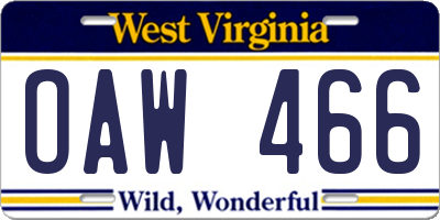 WV license plate OAW466