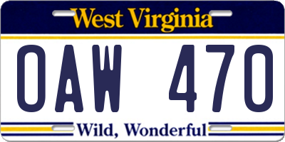 WV license plate OAW470