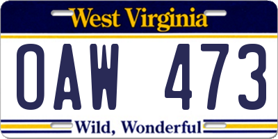 WV license plate OAW473