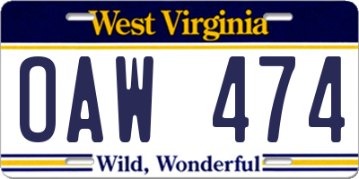 WV license plate OAW474