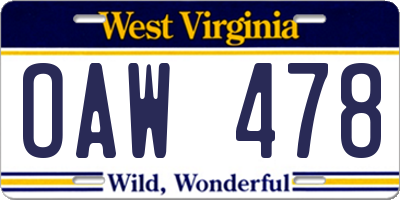 WV license plate OAW478