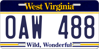 WV license plate OAW488