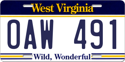 WV license plate OAW491