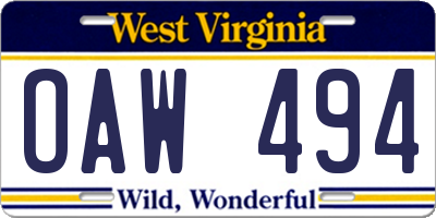 WV license plate OAW494