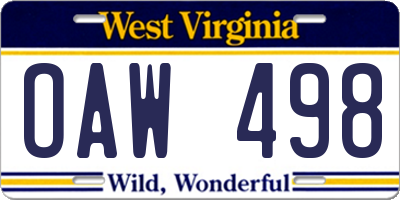 WV license plate OAW498